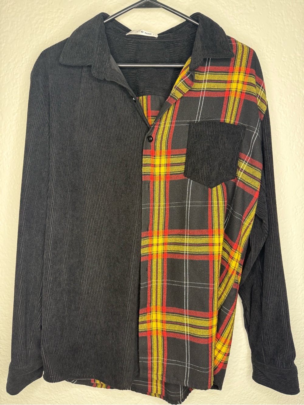 Zara Black Corduroy & Yellow Red Plaid Button-Down Shirt